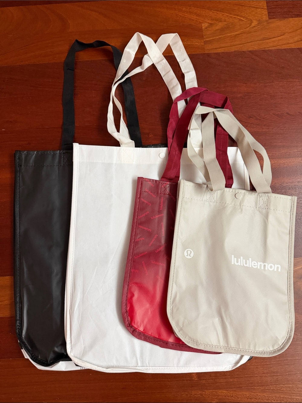 lululemon athletica Beige and Burgundy Tote Set with Black and White Bags